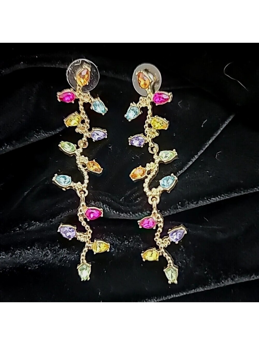 Long Christmas Light Strand Earrings with Multicolor Gems